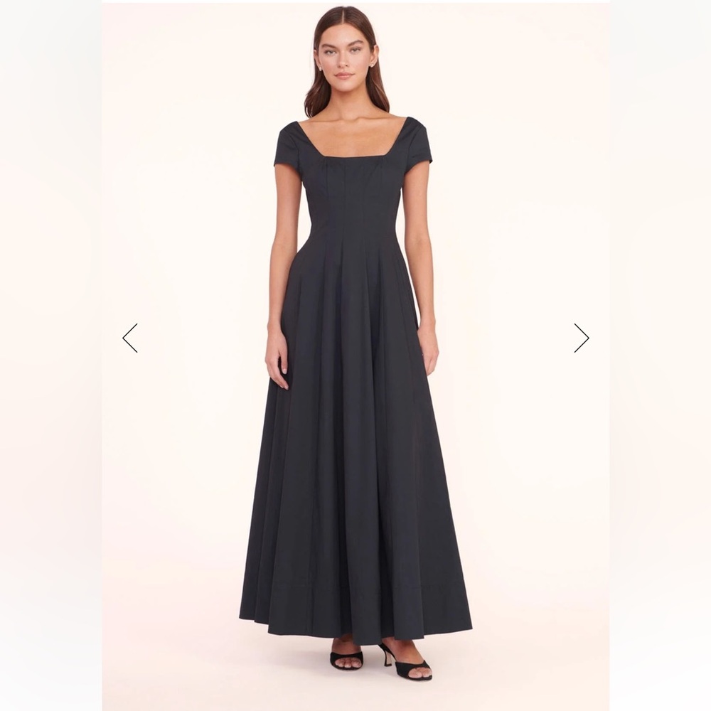 STAUD Wells Maxi Dress - Square Neck Cap Sleeve Maxi Gown